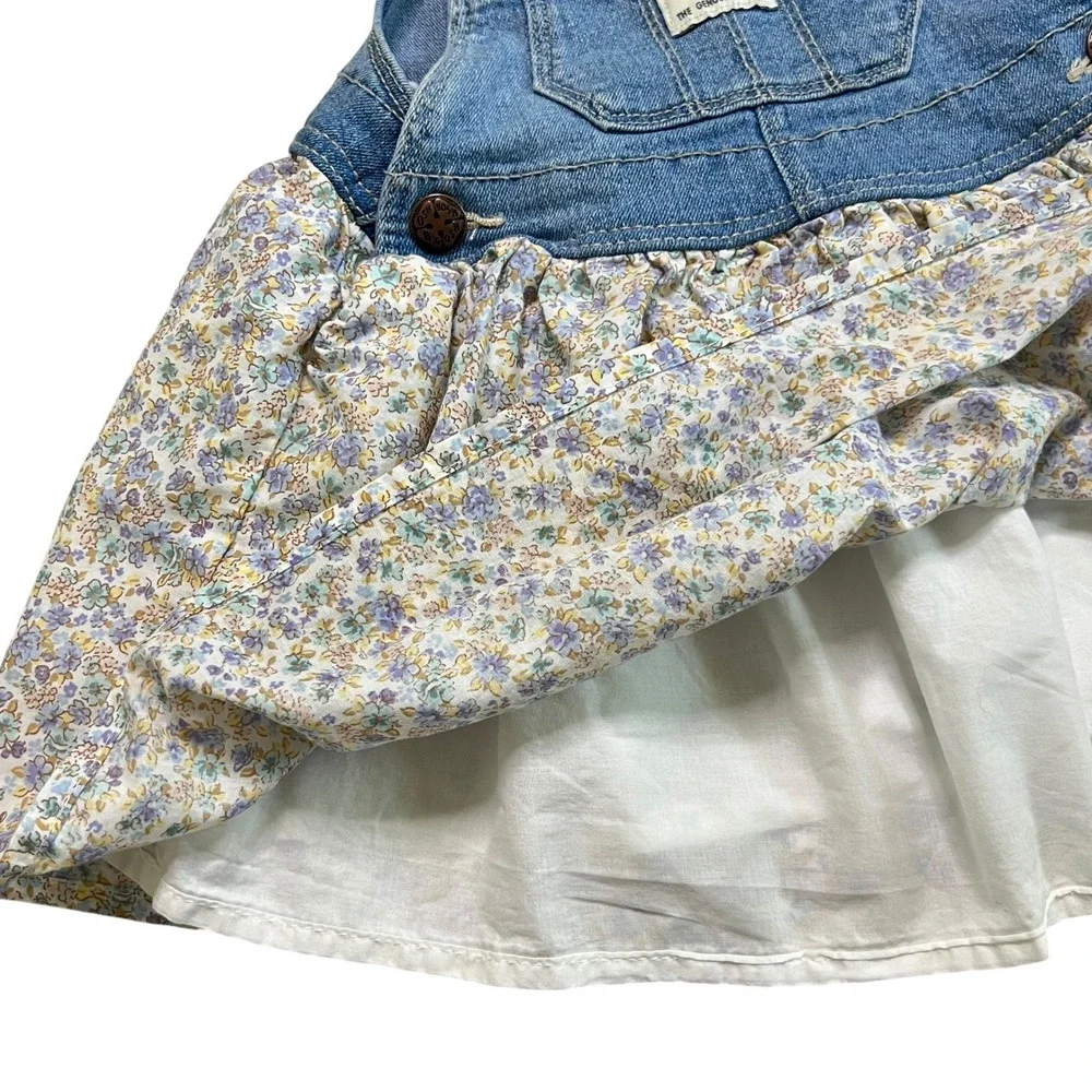 OshKosh Bgosh Toddler Girls 2T Denim Floral Jumper Dress Vestbak Blue